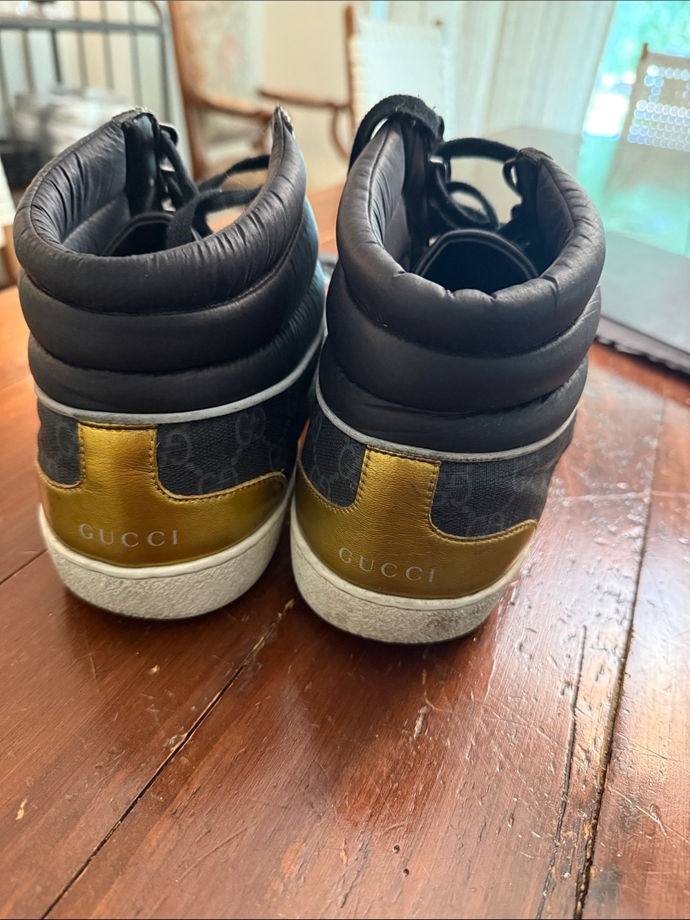 Gucci Kids Black Leather and Gold Accent High-Top Sneakers